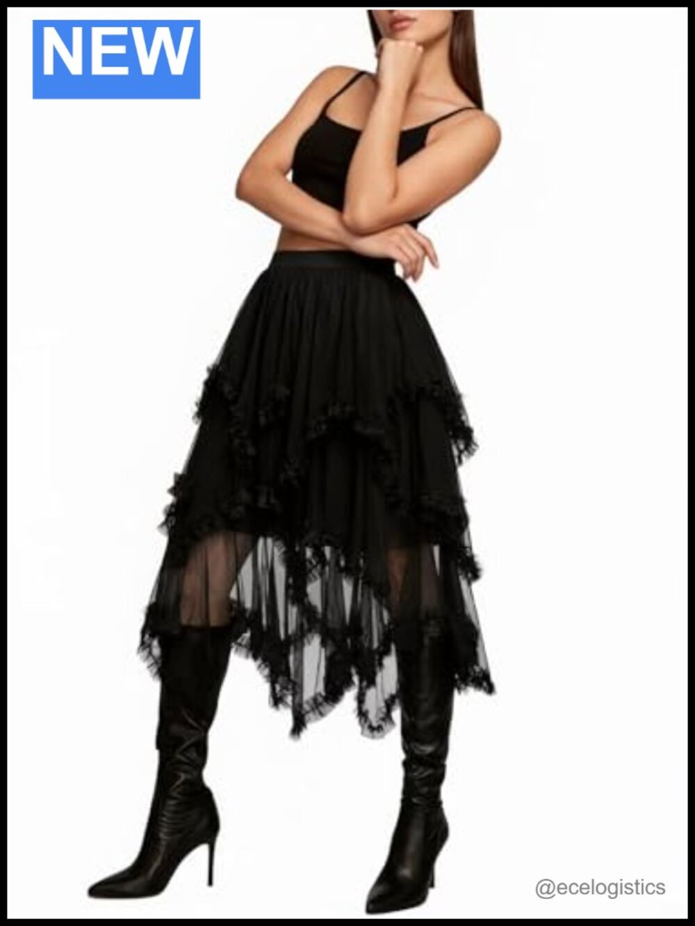 Plus Size A-Line Tulle Midi Skirt with Asymmetrical Hem